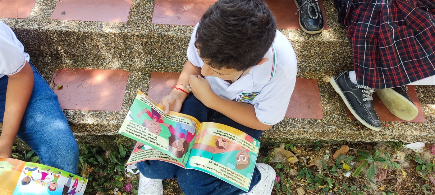Niño leyendo un cuento de la colección